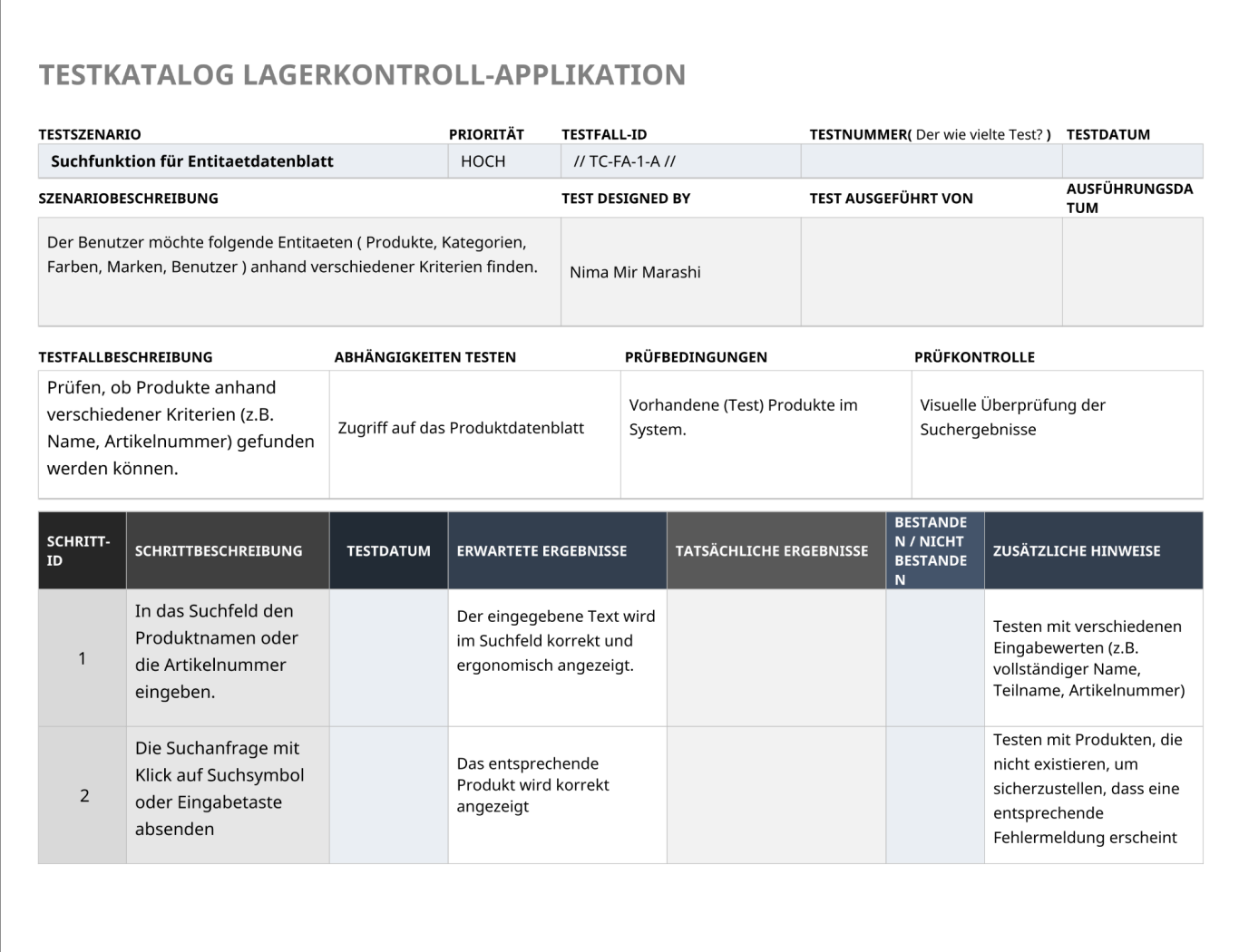 Blackbox -QA- Testkatalog, welches ebenfalls für die Entwicklung von E2E-Tests genutzt werden kann.